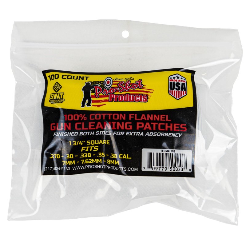 Pro-Shot 100% Cotton Flannel Patches .270 - .38 cal 100/ct