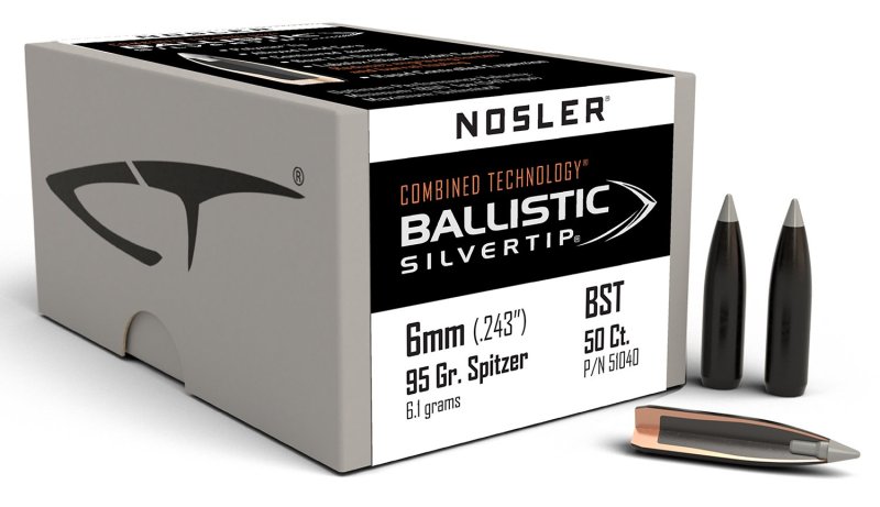 Nosler 51040 Ballistic Silvertip 6mm .243 95 gr Spitzer Point 50 Box