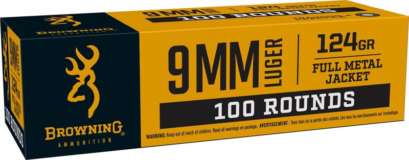 Browning Ammo B9MM124VP 9mm 124gr Full Metal Jacket 100 Per Box/10 Case *Value Pack