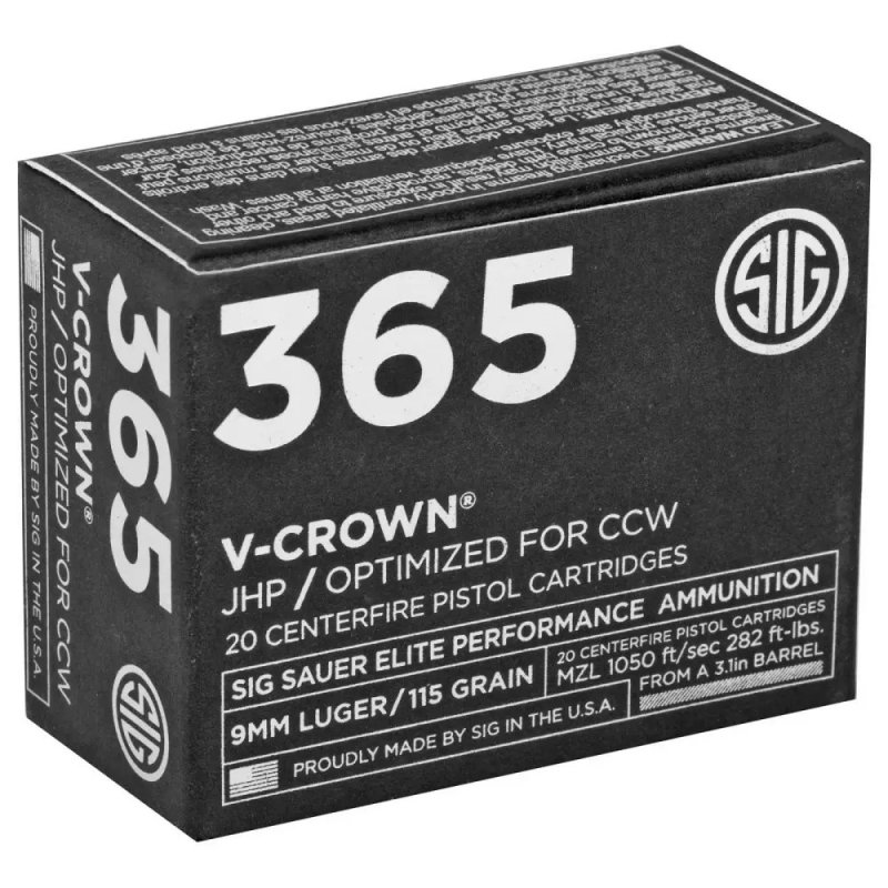 Sig Sauer Elite Defense 365 9mm Luger 115gr V-Crown JHP