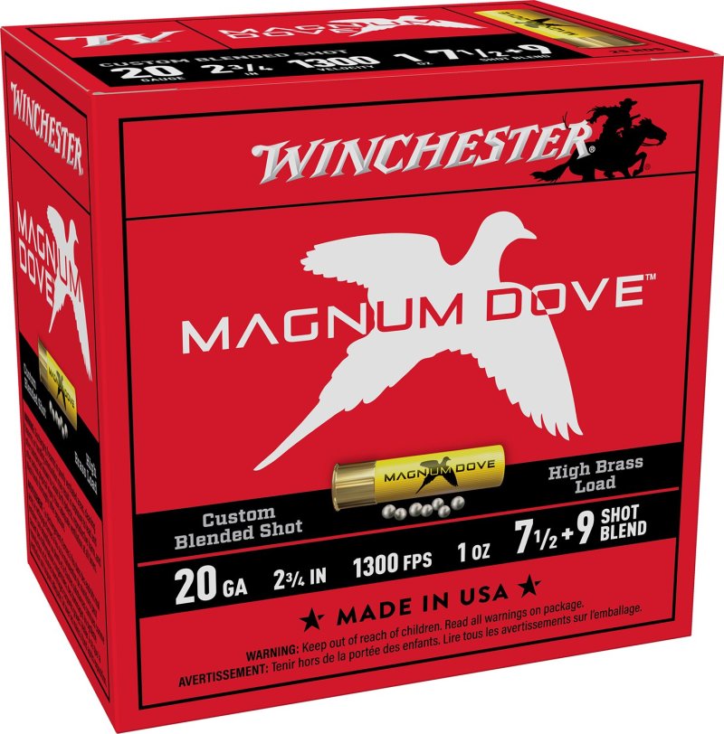 Winchester Magnum Dove Shotshell 20ga 2-3/4 1oz 1300 fps #7&9 25/ct