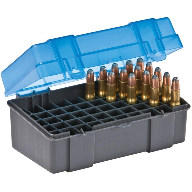 Plano Small Rifle Ammo Box 50 Rounds Blue Flip Top Polymer