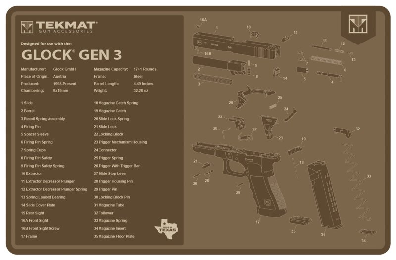 TekMat TEKR17GLOCKG3FDE Glock Gen 3 Cleaning Mat Flat Dark Earth Rubber ...