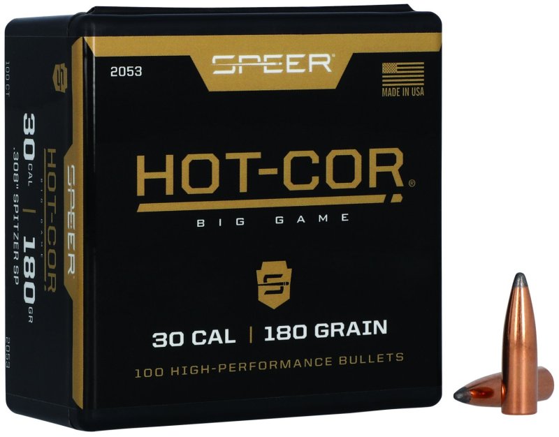 Speer 2053 Hot-Cor 30 Cal 180gr Spitzer Soft Point Bullets 100/Box