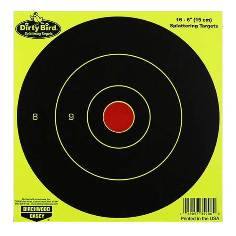 Birchwood Casey 35906 Dirty Bird 6 Inch Bullseye Target 16 Pack Black Yello