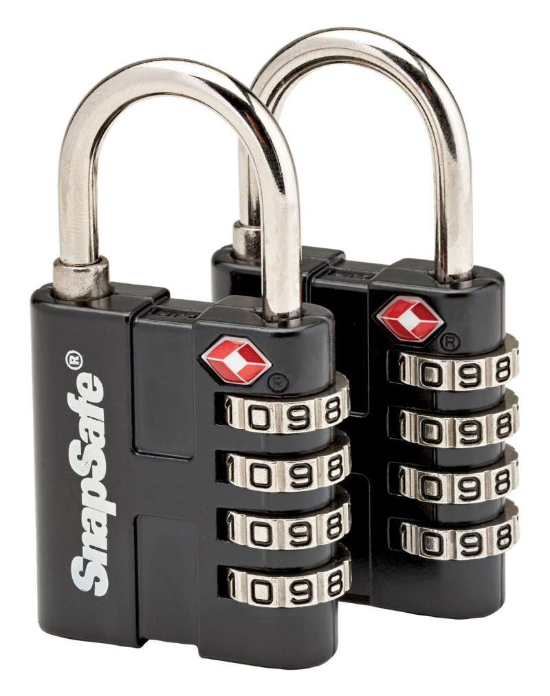 SnapSafe 76020 TSA Lock Resettable 4-Digit Combination Black 2-Pack