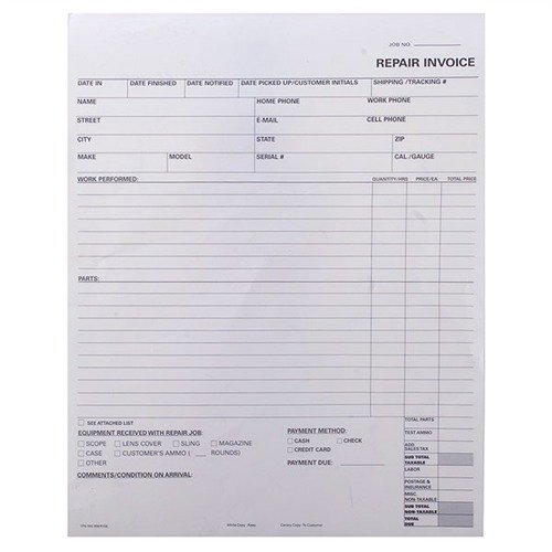 Brownells Repair Log Invoice Forms 2-PART 500 Pack