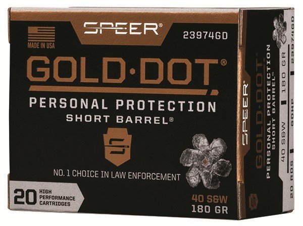 Speer 23974GD Gold Dot 40 S&W 180gr HP Short Barrel Ammo 20 Rounds
