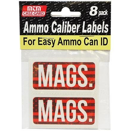 MTM Ammo Caliber Labels MAGS 8 Pack 2.25"x1.08" Red and White