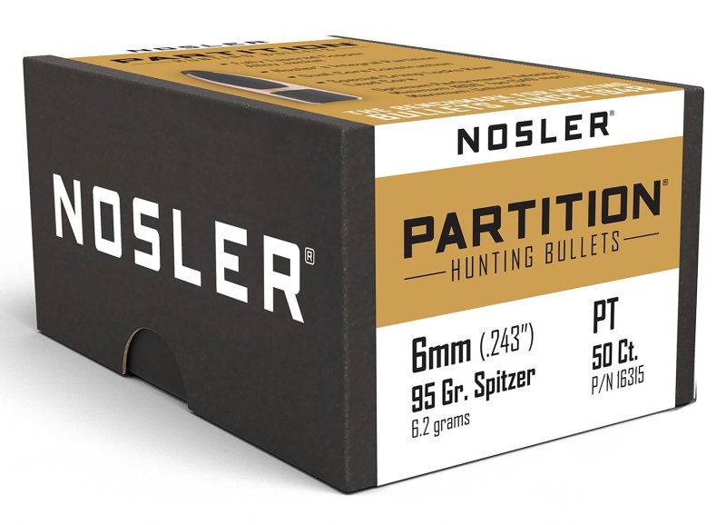 Nosler Partition 6mm .243 95gr Spitzer Point Bullets 50pk
