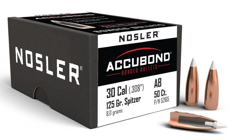Nosler AccuBond Hunting 52165 30 Cal .308 125 gr Spitzer Point 50 Box