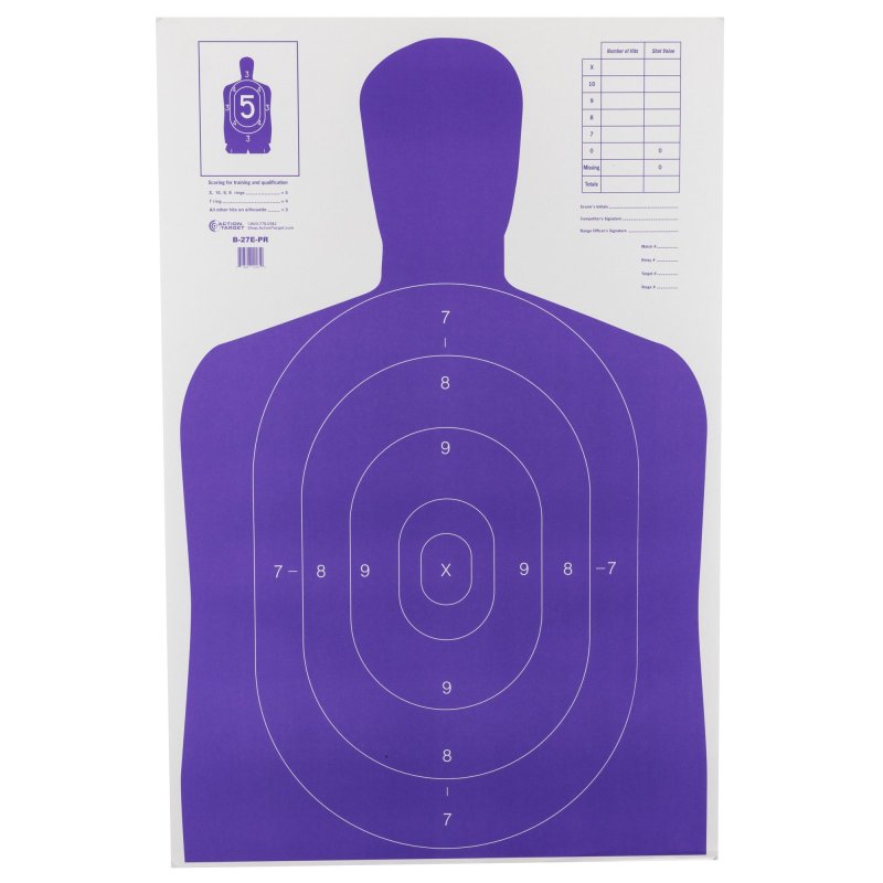 Action Target B-27E-PR-100 High Visibility Target, Fluorescent Purple, 100 Pack