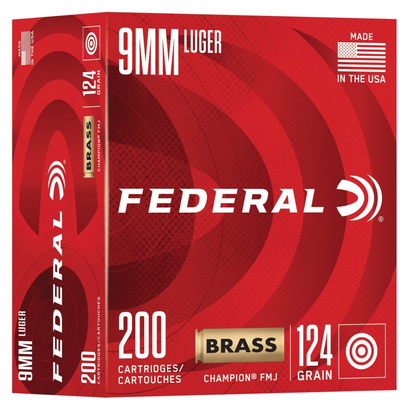 Federal Premium Ammunition Champion Brass 9mm Luger 124gr FMJ 200/Box