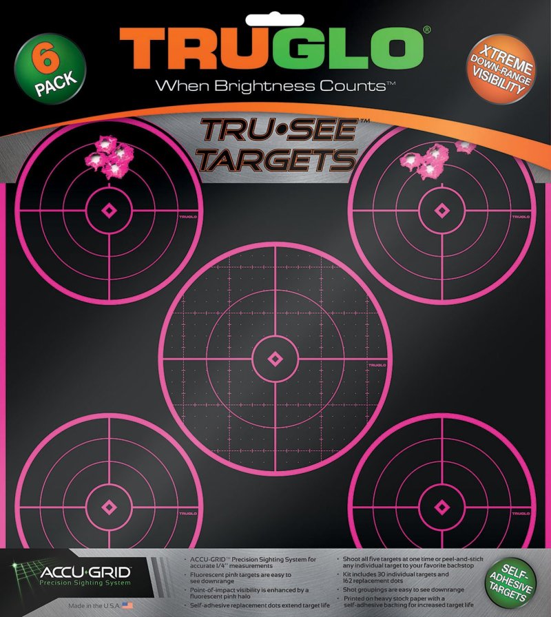 TruGlo Tru-See Splatter Target 5-Bullseye 12x12 Pink 6 Pack