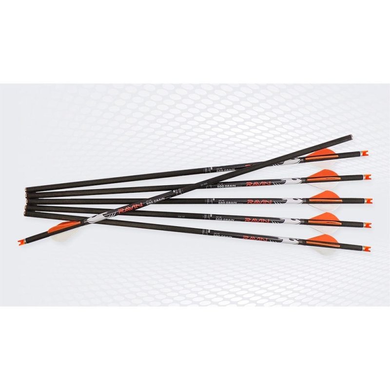 Ravin R149 HD 500gr Arrows .001 6pk, Carbon, 2" Offset Vanes, Polymer Nocks