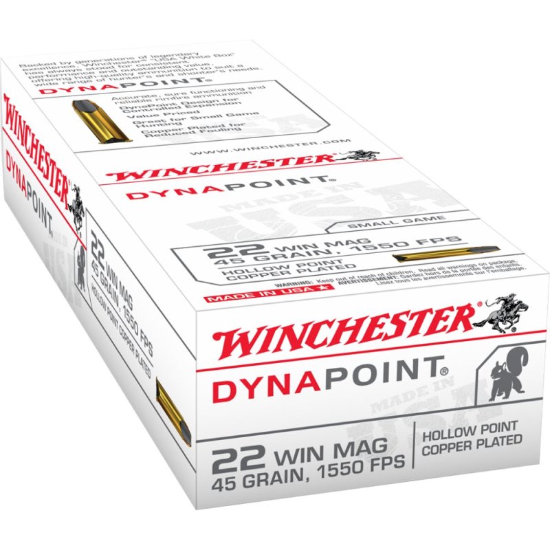 Winchester USA22M Dynapoint 22 WMR 45 gr Copper Plated Hollow Point Ammo 50 Bx/ 40 Cs