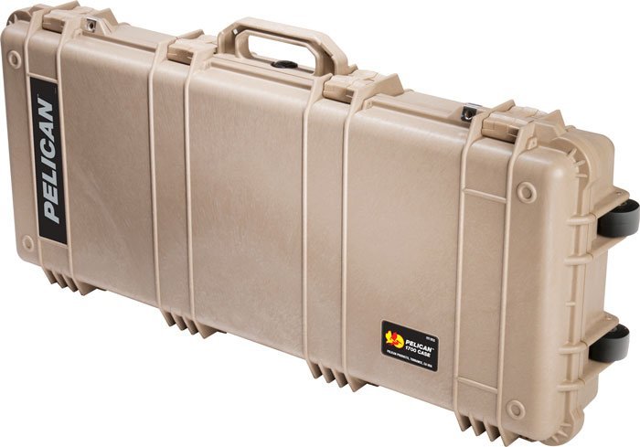 PELICAN 1700 Case with Wheels, 3 PC Foam, 34" Guns, Tan