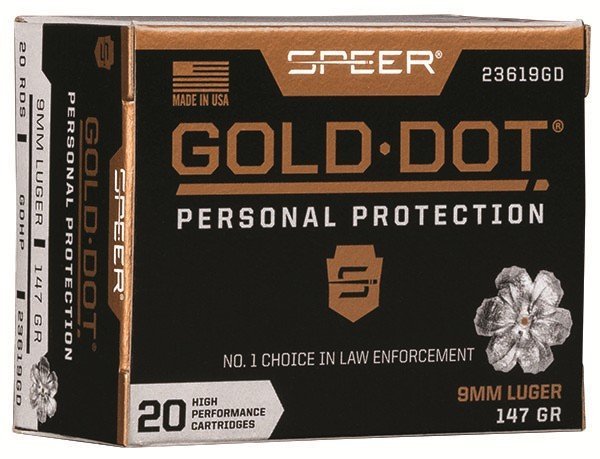 Speer 23619GD Gold Dot 9mm Luger 147gr Hollow Point 20/Box