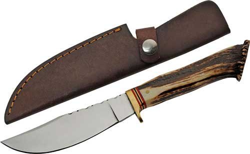 SZCO SS7030 Steel Stag 5" Hunter Knife Deer Antler Handle SS Blade