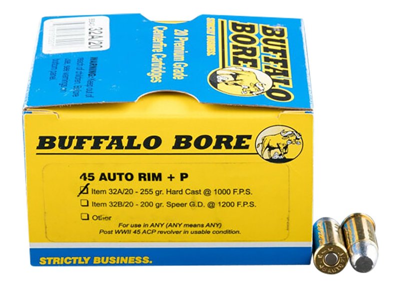 Buffalo Bore 32A20 45 Auto Rim +P 255gr Hard Cast Ammo 20 Rounds
