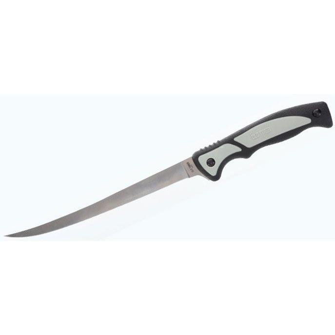 Old Timer Trail Boss Fillet Knife, 7.5in Stainless Steel Blade, Full Tang, TPE Handle, Black-Grey, Molded Sheath Included