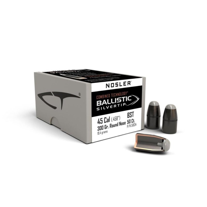 Nosler Ballistic SilverTip Hunting Bullets .45/70 Gov .458 300 gr RN-SBT-BSTIP 50/ct