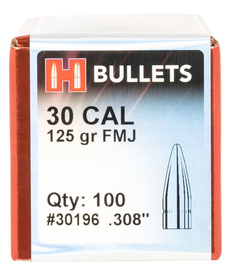 Hornady 30196 FMJ 30 Cal .308 125gr Bullets 100/Box