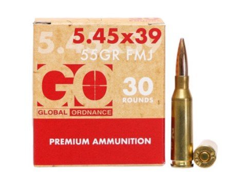 Global Ordnance 197892005456 5.45x39mm 55 Grain FMJ Brass Ammo 30 Rounds