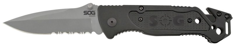 SOG SOG-FF24-CP Escape 3.40" Part Serrated Folding Knife Black Handle