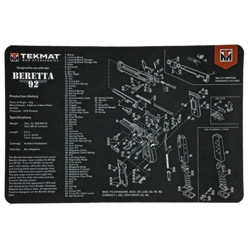 TekMat TEK-R17-BER92 Beretta 92 Pistol Mat 17x11" Black