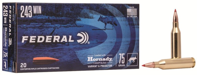 Federal V243VM75 .243 Win 75gr V-Max 20-Round Varmint & Predator Ammo