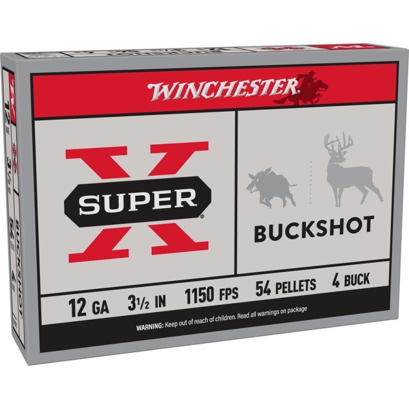 Winchester Ammo XB12L4 Super X 12 Gauge 3.50" 54 Pellets 4 Buck Shot 5 Per Box/50 Cs