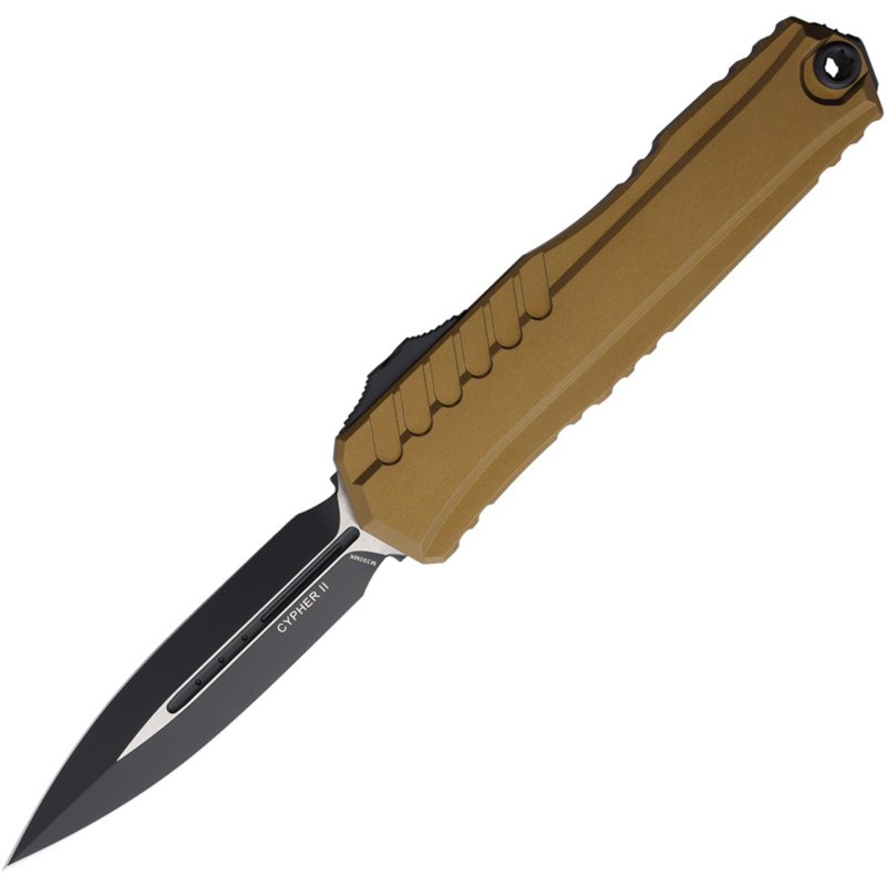 Microtech Cypher II 3.59 In D/E Black Tan Aluminum Handle