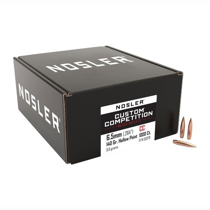 Nosler Custom Competition 6.5mm Hollow Point Boat Tail Bullets - 140 Grain, 1000 Quantity, 0.529 BC