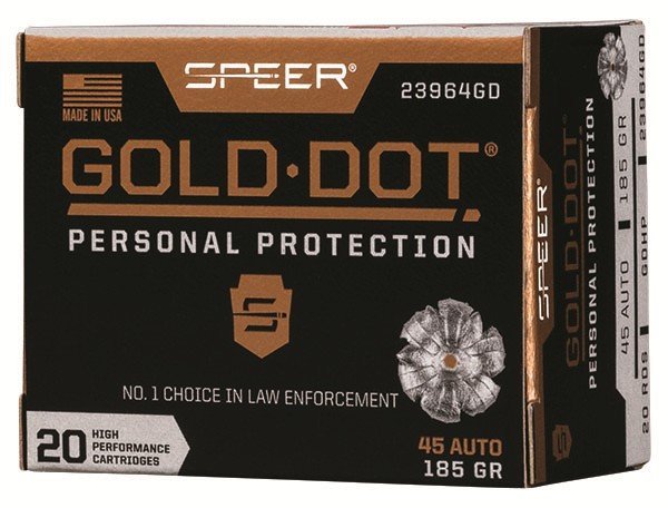 Speer 23964GD Gold Dot 45ACP 185gr Hollow Point 20 Rounds Box