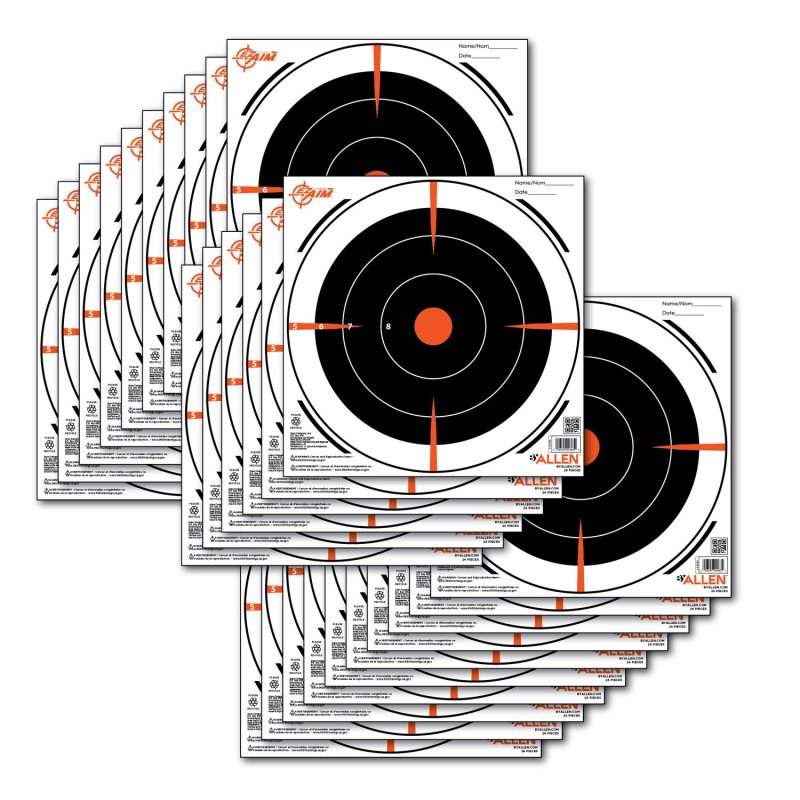 EZ-Aim 15246 Bullseye Hanging 8” x Black/Orange/ White 26 Per Pack