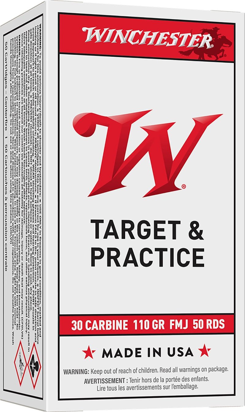Winchester Ammo Q3132 USA 30 Carbine 110 gr 1990 fps Full Metal Jacket (FMJ) 50 Bx/10 Cs