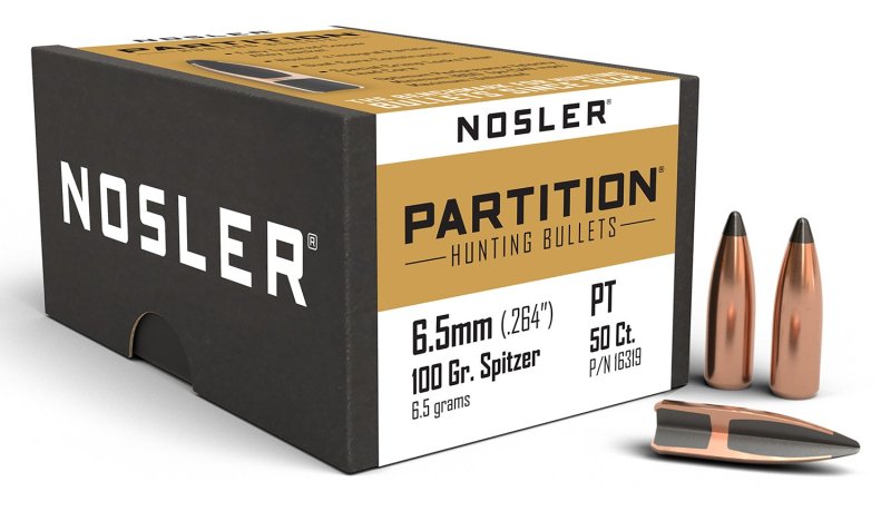 Nosler Partition 6.5mm .264 100 GR Spitzer Bullets 50 Pack 16319