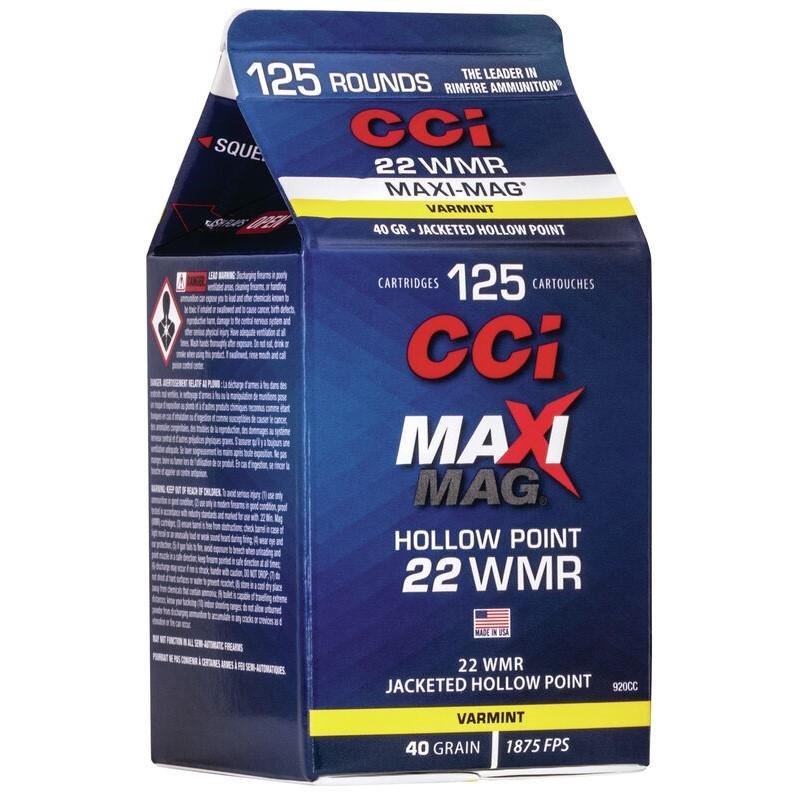 CCI 920CC 22 WMR 40 Grain Jacketed Hollow Point 125 Rounds Box