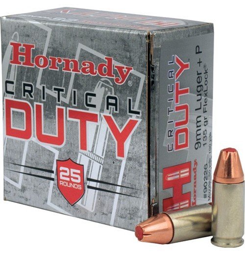 Hornady CRITICAL DUTY 9MM+P 135 GR HOLLOW POINT AMMO PERSONAL DEFENSE HP 9