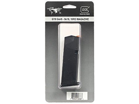 Glock OEM Magazine 9MM 15Rd Fits 19 Black Finish Gen5