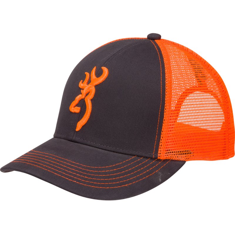 Browning Flashback Hat - Charcoal/Neon Orange - Cotton Twill Crown - Polyester Mesh Back - Snap Back Closure