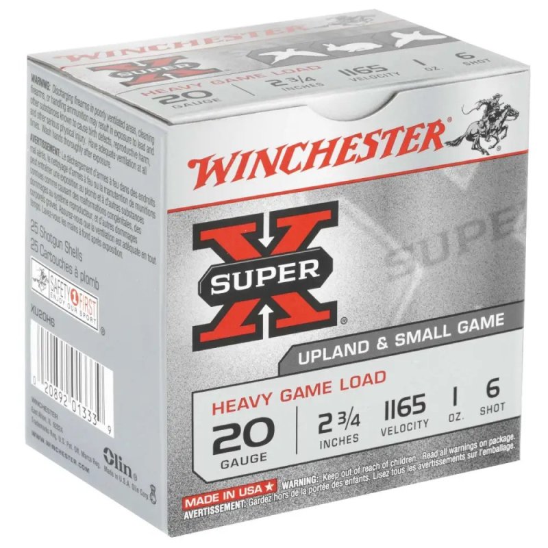 Winchester Super X Heavy Game Load 20 Gauge 2.75" 1 oz 1165 fps 6 Shot Ammo