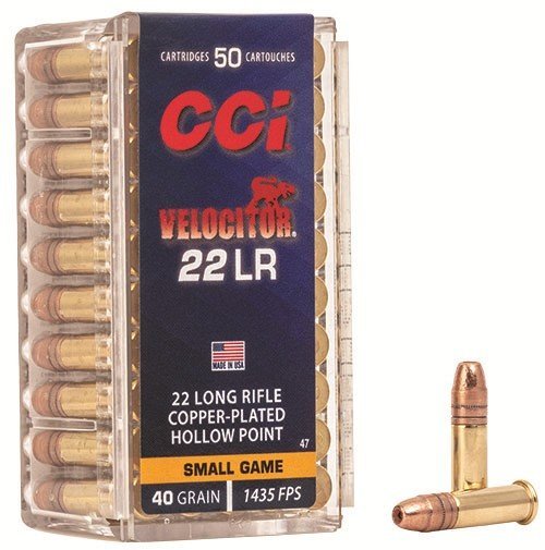 CCI 0047 Velocitor 22 Long Rifle 40 Grain Copper Plated Hollow Point 50 Rou