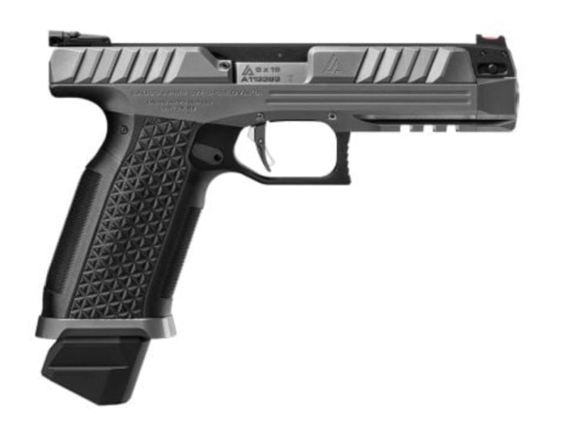 Laugo Arms, Alien Creator Evolution 9mm Full Kit. Black DLC & Gray Anodized Finish, Standard Fiber Optic Iron Sight Top Rail & Optic Top Rail with Laugo Red Dot Sight, Elornis Holster and Adjustable Mounting System, Magwell, 3 - 17rd Mags & Hard Case.
