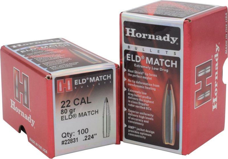 Hornady ELD Match 22 Cal .224 80 Gr 100/Box 22831