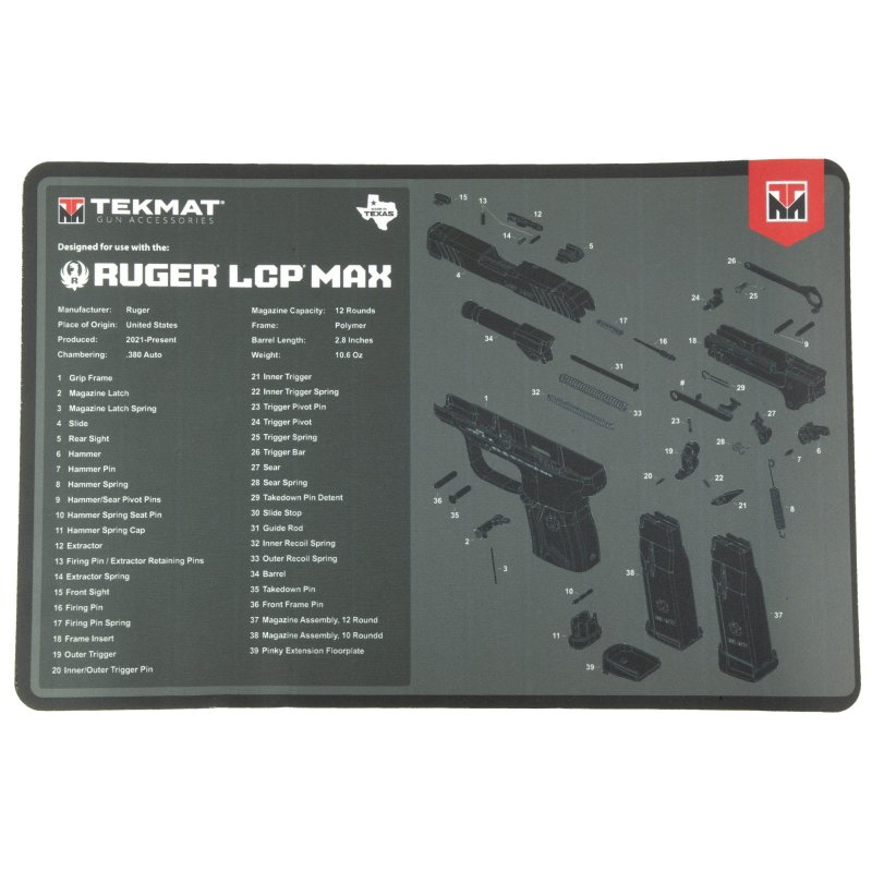 TEKMAT RUGER LCP MAX 17x11 Non-Slip Oil-Resistant Armorer Range Mat