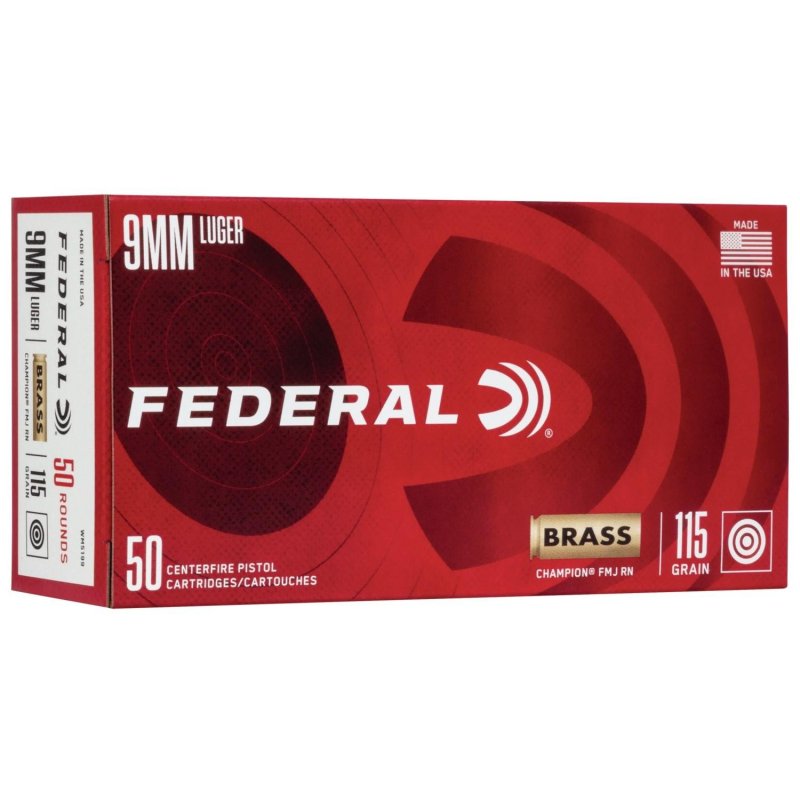 Federal WM5199 9mm Luger 115 Grain FMJ 50 Rounds Brass Casing