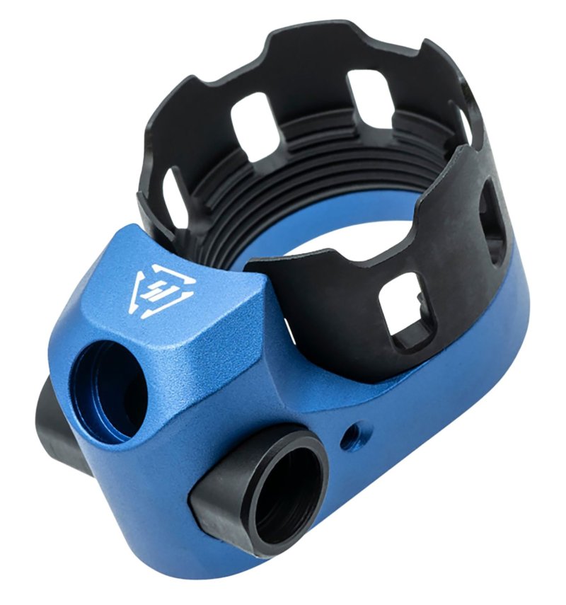 Strike Industries Tribus Blue Anodized Castle Nut & End Plate Set