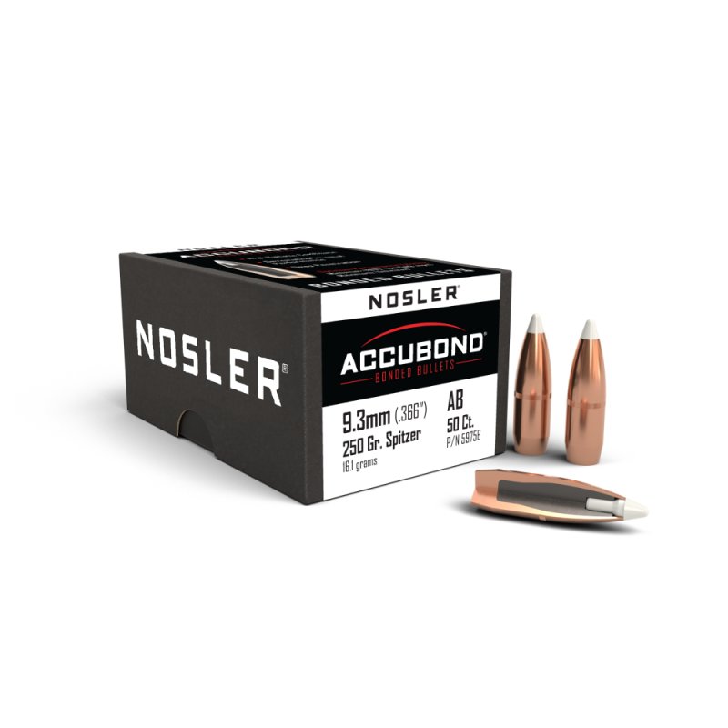 Nosler AccuBond 9.3mm 250gr Bullet - Solid Base, Deep Penetration, 50 Count, USA Origin